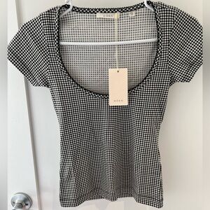 NWT DOEN Brigette Tee Gingham Black and White Short Sleeve Tee XXS
